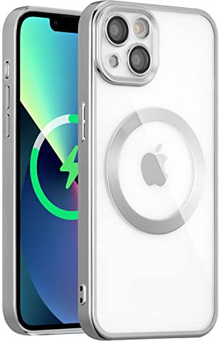 QLTYPRI Magnetic Clear Case for iPhone 14 Compatible with MagSafe Wireless Charging, Electroplated Edge Soft Slim Transparent TPU Bumper Shockproof Phone Case Cover for iPhone 14 6.1 inch – Silver