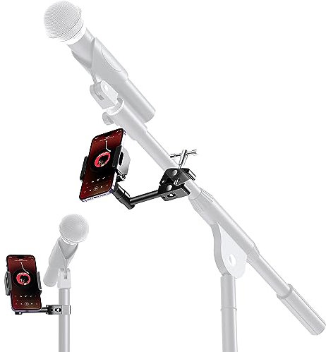 elitehood Side Mount Mic Stand Phone Holder, 360° Swivel Adjust Phone Holder for Microphone Stand, Music Boom Mic Microphone Stand iPhone Clamp Mount for Mic Stand, Music Stand, Guitar and Drums