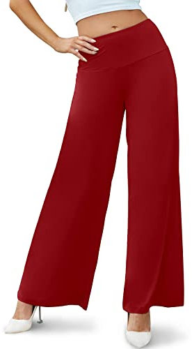 Cegerne Damen Stretch Weite Bein Palazzo Lounge High Waist Hosen Anzughose, Wein, M