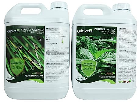 CULTIVERS Pack Cola de Caballo y Purín de Ortiga para plantas 5 L. Súper concentrado. Protección para tus plantas.