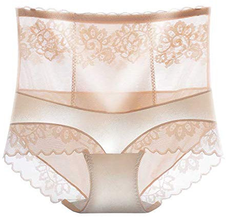 Damen-Slip, Spitze, Hipster, Stretch, Bikini, Slip, niedrig, bequem, für Damen, Triangel-Slip, sexy, aus transparentem Netz, klassisch, elegant, weich, beige, 46