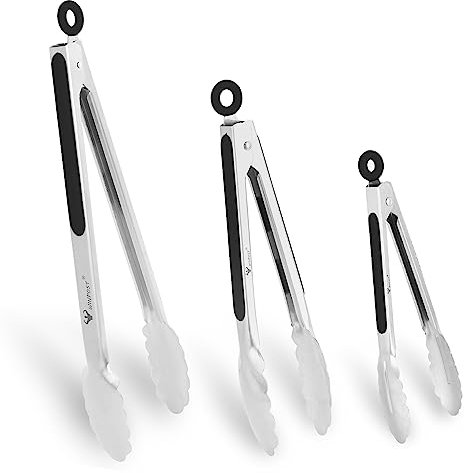WINPOST Lot de 3-21 cm, 27 cm et 34 cm, en acier inoxydable et poignée antidérapante résistante à la chaleur – Idéal pour la cuisine, la salade, les grillades et les barbecues (21 cm + 27 cm + 34 cm,