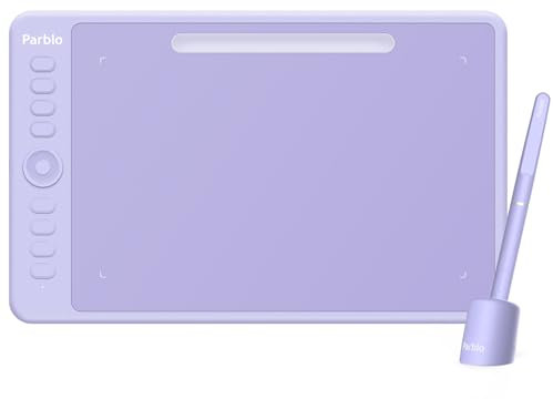 Parblo Intangbo M Zeichentablett 10x6 Zoll, Digitales Grafiktablett mit 8192 Stufen, batterielosem Stift und 8 Hot-Keys-Zeichenblock, kompatibel mit Windows/Mac, Android, lila