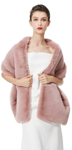 BEAUTELICATE Kunstpelz Stola Schal Damen Kunstfell Bolero Brautjacket Pelz Brautschal Brautstola Winter für Hochzeit Braut Abendkleid Festlich (Upgrade - Staubige Rose, Einheitsgröße)