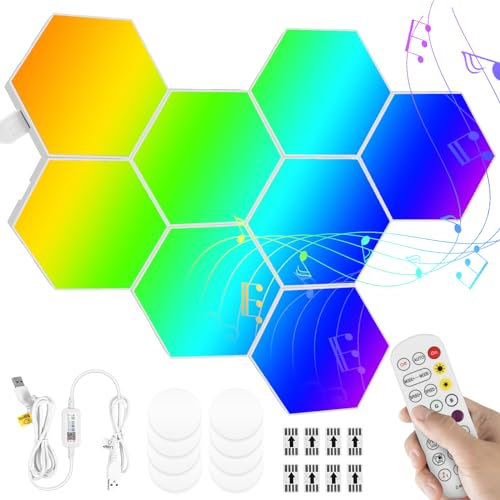Jokapy 8Pcs Panneau LED Hexagone Murale Lampe, Panneau LED Mural Gaming Sync Avec Musique Smart RGB Ambiance Light, Gaming Setup Neon Deco Appliques pour Salon, Chambre et Salles Gaming (8Pcs)
