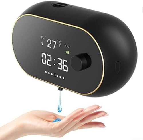 Automatischer Seifenspender zur Wandmontage, berührungsloser Flüssigseifenspender, wiederaufladbar über USB, mit IR-Sensor, Zeittemperatur, 450 ml für Küche und Badezimmer (Gel schwarz)