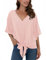 Anelune Damen Chiffon Blusen mit V-Ausschnitt und Bindung vorne Fledermausärmel Kurzarm Sommerliche Oberteile und Hemden Rosa L