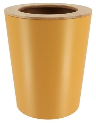 TENDANCE Poubelle de salle de bain 5L en métal Jaune moutarde avec couvercle en Bambou