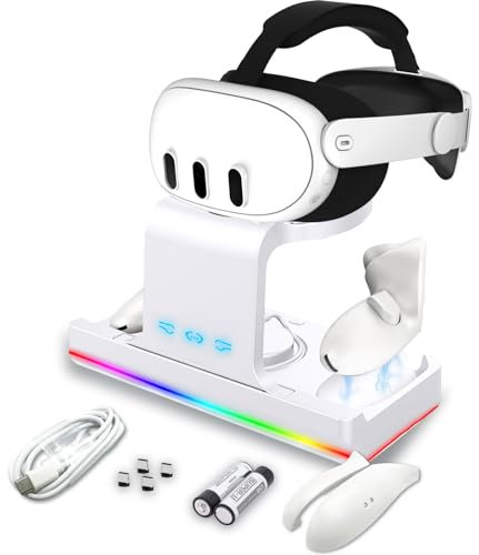 Base de Carga para Oculus/Meta Quest 3, estación de Carga para Mando de RV y Auriculares, con baterías Recargables para Quest 3, Soporte de Pantalla Cargador de RV Apto para Escritorio