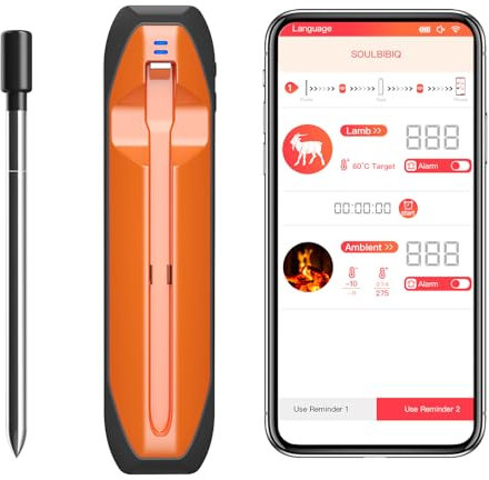 Wireless Meat Thermometer, 400FT Range Bluetooth Thermometer with Smart APP, IPX7 Waterproof, Multi Sensors, for Oven/Grill/Air Fryers/Kitchen