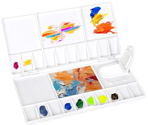 Foldable Watercolour Paint Palette with Lid & Thumb Hole - Portable Plastic Mixing Palette for Students & Kids (White)