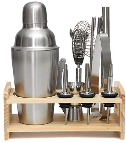 13pcs / lot 750ml en Acier Inoxydable Cocktail Shaker mélangeur Boisson Barman kit Barres Ensemble Outils avec Support de casier à vin