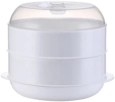 ANSNOW Vaporizador para Microondas, Vaporizador Calefactor para Cocina, Vaporizador de Calidad Alimentaria, Plato de Cocina, Vaporizador Redondo para Microondas para Arroz/Doble Capa