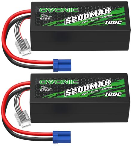OVONIC 4s Lipo Akku 14.8V 100C 5200mAh mit Deans T Stecker Hardcase für RC Auto Truck Truggy Quadcopter Hubschrauber LKW Boot Flugzeug(2PCS)