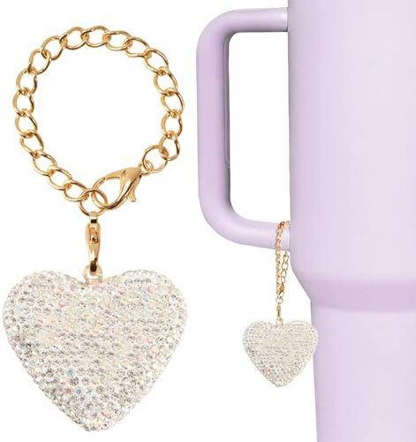 kapitomanio Glitter Heart for Stanley Cup Handle Charms, Water Bottle Chain for Simple Modern Tumbler with Handle, Metal, Rhinestone