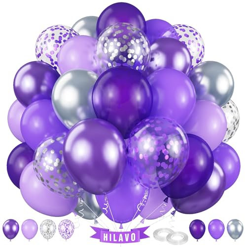 Palloncini viola argento 60 pezzi 12 pollici viola scuro argento coriandoli set di palloncini royal viola festa palloncini per ragazze donna farfalla pensionamento matrimonio sposa baby shower