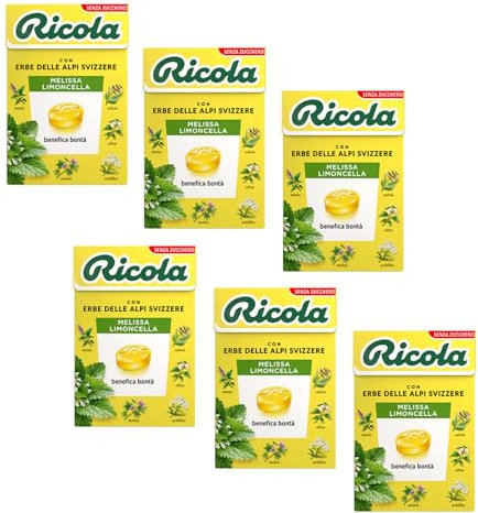 Ricola® | Caramelos duros Melissa Limoncella | Caramelos de Hierbas Suizas Sin Azúcar - 6 Cajas