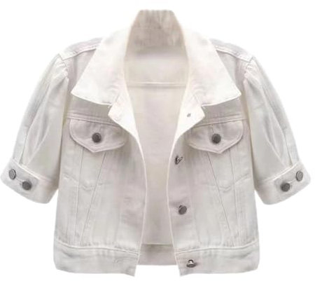 Women Summer Short Denim Jacket Korean Coat Thin Slim Outerwear Half Sleeve Jeans Jackets 5669 white M