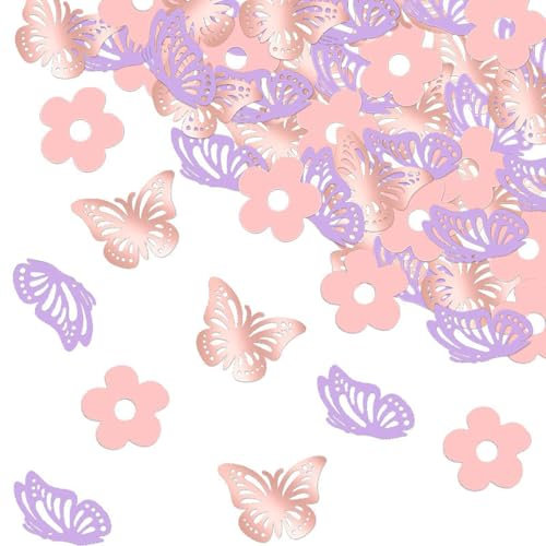 QZKJQDD Schmetterling Konfetti, 100 Stück Geburtstagsdeko, Geburtstagsdeko Tisch, Konfetti Geburtstag, Geeignet für Geburtstagsfeiern, Hochzeiten, Streudekorationen usw (Roségold+Farbe)