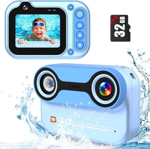Kids Camera Waterproof, 10FT/3M Underwater Camera for Kids 48MP 1080P HD 10X Digital Zoom with 2.4 IPS Screen, Children Digital Action Camera with 32GB Card