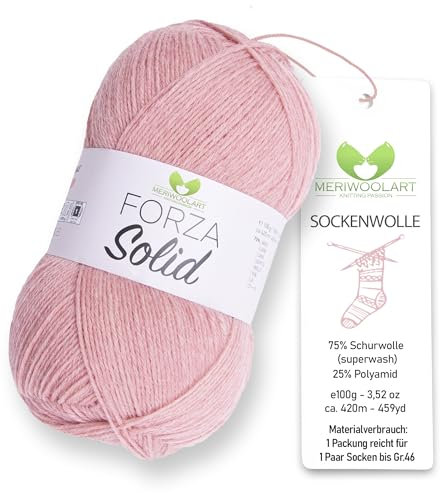 MeriWoolArt® Sockenwolle 4-fädig – 100g Merino Wolle Garn zum Stricken & Häkeln, 75% Schurwolle (superwash), 25% Polyamid, 420m – Ideal für Socken für Herren und Damen, Pullover & Cardigans 4636