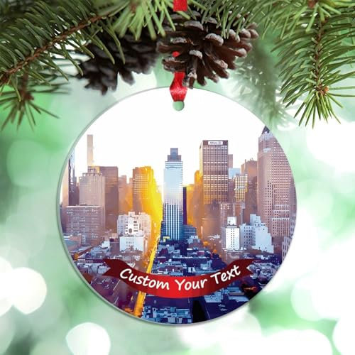 LMMIXEE New York City Personalisierte Weihnachtsdekoration 2024 New York Downtown Weihnachtsbaumschmuck Acryl Reise Land Stadt Souvenir Neuheit Geschenke für Urlaub Hochzeit Geburtstag
