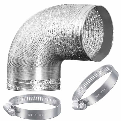 QISF 153mmx3M Aluminium Foil Flexible Ducting,Air Duct Flexible Hose with 2 Clamps for Tumble Drier, Cooker Hood, Extractor Fan, Hydroponics Grow Room,Bathroom Extraction Fan
