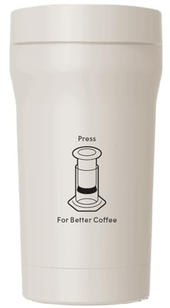 AeroPress Vaso de café de viaje de acero inoxidable, aislamiento de doble pared para bebidas calientes o frías con una tapa resistente a salpicaduras y almacenamiento de filtro integrado, apto para