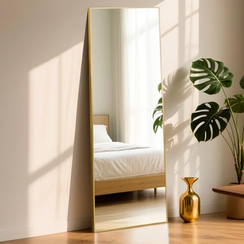 ABXMAS Bodenspiegel Square 163x53cm Gold, Hochwertiger Ganzkörper-Wandspiegel mit Aluminiumrahmen, Stabiler Stehspiegel mit Sicherheitsglas für Wohnzimmer, Garderobe oder Flur