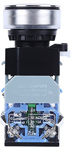 Interruttore a Pulsante Momentaneo da 30mm, AC 220V Testa Rotonda Luce Blu ON OFF per Componenti di Controllo Forniture Industriali (Autobloccamento)