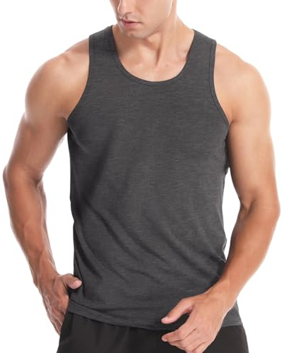 Men's Tank Tops Cotton Vest Gym Workout Bodybuilding Fitness Tee Sleeveless Muscle Shirts Drak Gray 2XL