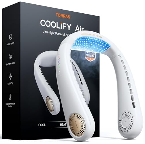 TORRAS COOLiFY Air 2026 Upgraded Neck Fan Air Conditioner, Dual-Airflow Pro Cooling, Ultra Light Portable Fan Rechargeable, Personal Cooling Fan Travel Essentials, Gift for Dad Father,White