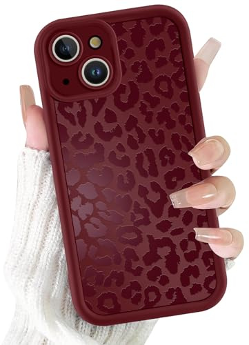 ZhuoFan Handyhülle für iPhone 14 Plus hülle 6,7”, Aesthetic Leopard Muster Rot Matte Design Schutzhülle Ultra Weich Silikon Case Mädchen Damen Stoßfest Kameraschutz Bumper Cover, 06