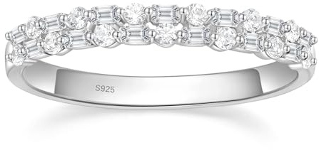 Titaniumcentral Eternity Ring Damen Silber 925 Schmal Vorsteckring Rund Baguette Zirkonia Ewigkeitsringe Verlobungsringe Eheringe Memoire Ringe