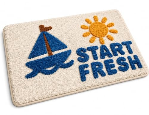 Generisch Sommer Badematte 50x80 – Maritime Duschmatte rutschfest & weich – dekorativer Badezimmerteppich waschbar