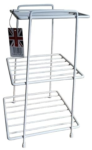 Delfinware 3-Tier Countertop Saucepan Stand – Plastic Coated Steel Pan Rack with Rubber Feet, Made in the UK, Space-Saving Kitchen Storage Organiser (White)