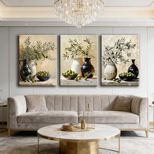 3er Olivenbaum Poster Set,Mediterrane Pflanzen Bilder,Aesthetic Olivenbaum Poster Vintage Topfpflanze Bild,Wanddeko Wohnung Bild Kunstposter für Schlafzimmer Büro Wanddeko,Ohne Rahmen (30*40cm)