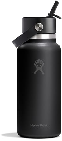 Hydro Flask – Wide Flex Straw Cap 946 ml (32 oz) Bottle | Edelstahl, auslaufsicherer Strohhalm, spülmaschinenfest – Kalt 24 Std. – Wide Mouth – Black
