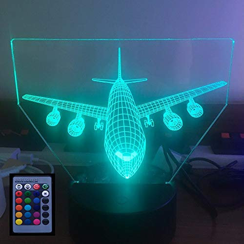 HPBN8 Ltd 3D Flugzeug Illusions LED Lampen 7/16 Farbwechsel Fernbedienung Berühren Tabelle Schreibtisch-Nacht licht mit USB-Kabel für Kinder Schlafzimmer Geburtstagsgeschenke Geschenk