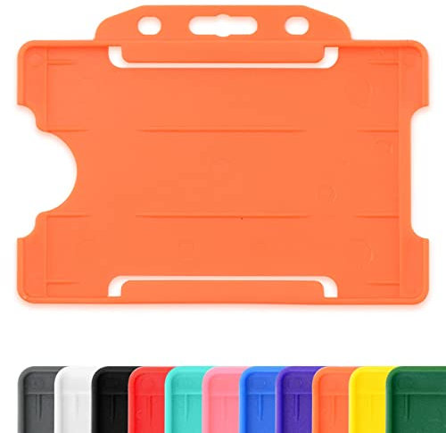 CKB LTD Lot de 100 porte-badges en plastique rigide à glisser sur une face ouverte pour carte d'identité badge horizontal ou paysage, peut contenir une carte de crédit CR80 86 mm 54 mm Orange