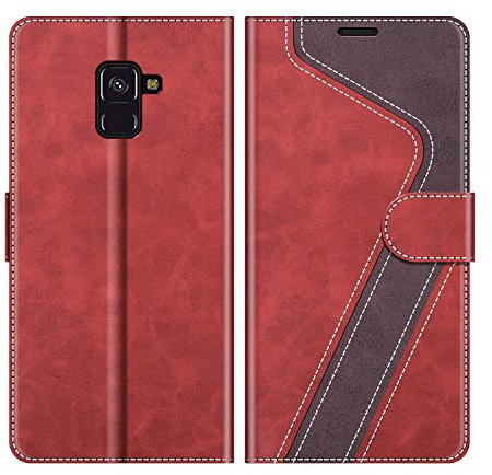 MOBESV Coque pour Samsung Galaxy A8 2018, Housse en Cuir Magnétique Fonction Stand Étui pour Samsung Galaxy A8 2018, Élégant Rouge