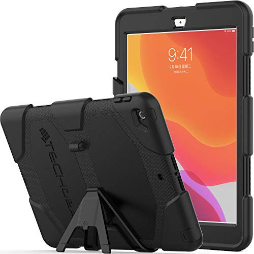 TECHGEAR G-Shock Funda Compatible con Nuevo iPad 10.2 2021/2020/2019 (9ª/8ª/7ª generación) Funda Protectora Prueba de Choques con Soporte - Carcasa Niños Escuelas Constructores Trabajadores [Negro]