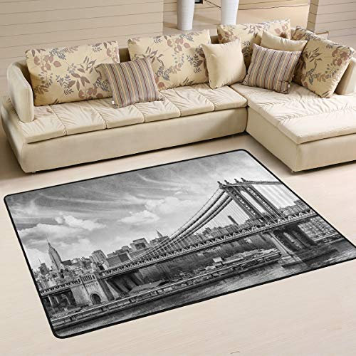 Mnsruu New York City Manhattan Wolkenkratzer-Brücke Teppich für Wohnzimmer Schlafzimmer 91 cm x 61 cm