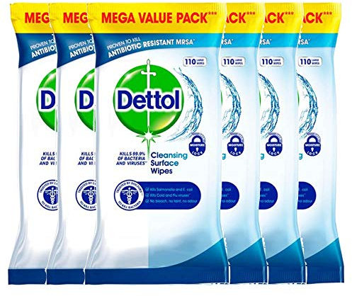 Dettol Antibacterial Surface Cleaning Wipes, 660 Wipes, Pack of 6 x 110