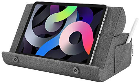 MoKo Tablet Kissenhalter, Faltbar Halterung für Tablet bis 12,9, Kompatibel mit iPad 10.2 10./2022, ipad pro 11 12.9 2022 iPad Air 5/4 10.9, Galaxy Tab S9/S9+, Galaxy Tab S7, iPad Mini 6, Dunkelgrau