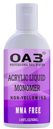 OA3 Acrylic Liquid Monomer – Professional Nail Art Formula for Strong, Smooth Acrylics – Fast-Drying, Low Odor – Non Yellowing – Salon-Quality (50 ml (Pack of 1))