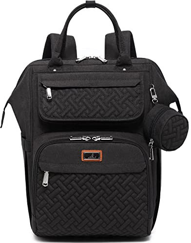 BabbleRoo Wickeltasche Rucksack Multifunktionale Große Wickelrucksack Babytasche mit Wickelauflage & Kinderwagengurten & Schnullertasche, Unisex Reise-Rucksack Windeltasche für Mama & Papa, Schwarz
