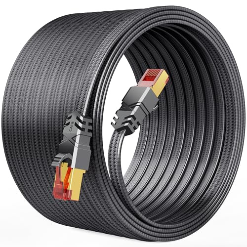 Tesmax Cat 8 LAN Kabel 15meter, 40Gbps Netzwerkkabel Hochgeschwindigkeits | Blitzschnelles 40Gbps 2000MHz,Flüssig und ohne Ruckeln,Flaches Design, Extrem Robust für PS5/4 Router Switch Steam Deck