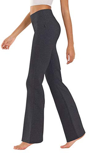 BUBBLELIME 73,7 cm/78,7 cm/83,8 cm/88,9 cm/94 cm, 3 Stile, Damen, hohe Taille, Bootcut, Yogahose, Basic/Außentaschen, Bauchkontrolle, Workout, Flare, Basic Cotton_HeatherCharcoal, Groß