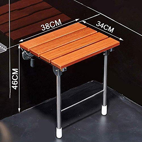 NMDCDH Badezimmer-Wandklappsitz, Duschhocker, Klapphocker, Badezimmer-Wandstuhl, Massivholzbank für ältere Menschen, 38 * 34 * 46 cm.